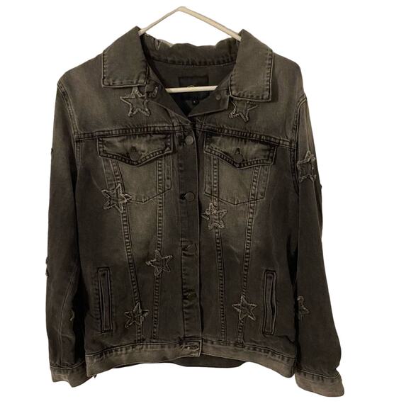 Rails Oversized Star Patch Faded Denim Jacket Black Womens Size Small - Picture 2 of 7